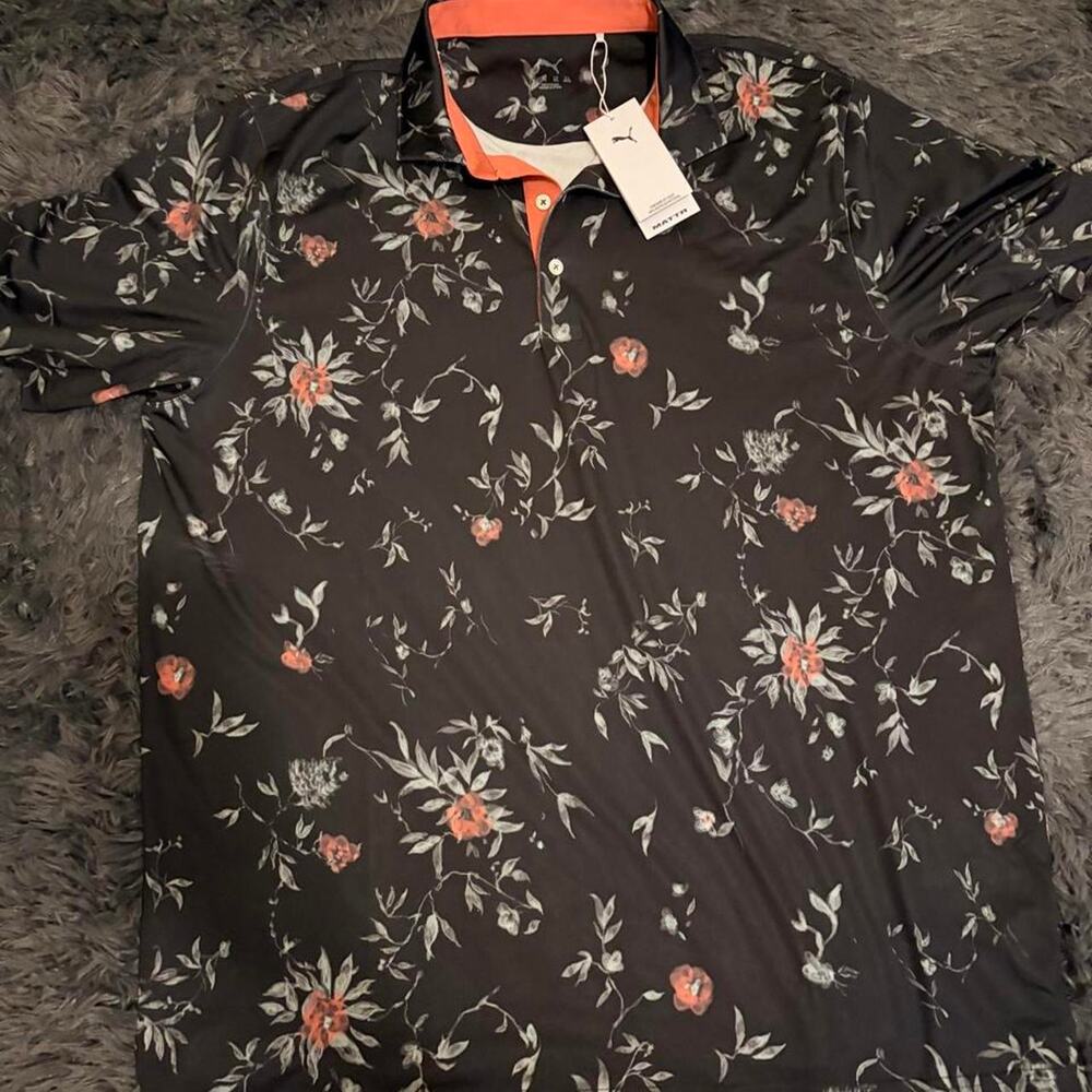 Puma black floral golf polo